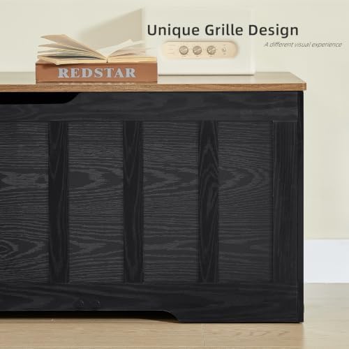 VANKILEY 51.2" Storage Chest Extra Large,Wooden Storage Bench,Black+Brown