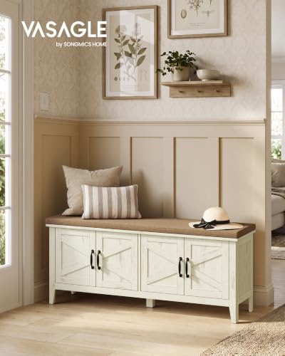 VASAGLE Shoe Bench, Farmhouse Entryway Bench with Cushion, 47.2 inches Wide