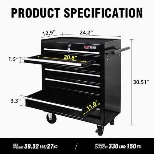 7 Drawers Rolling Tool Cart on Wheels, Multifunctional Organizer Tool Chest T...