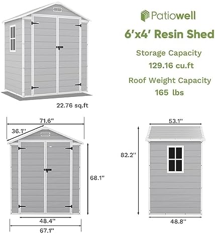 Patiowell 6x4 FT Resin Outdoor Storage Shed with Floor, Light Gray