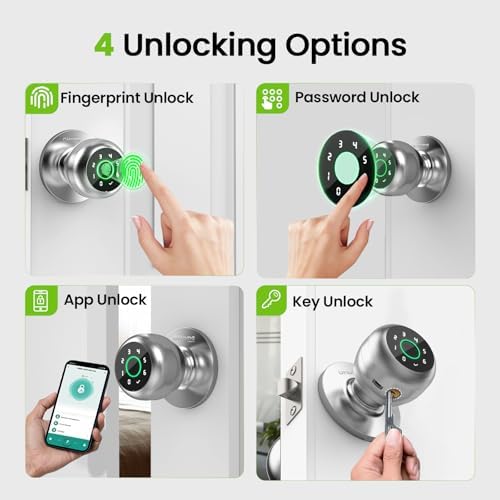 GHome Smart Fingerprint Door Lock, 4 in 1 Smart Fingerprint Door Knob with Ke...
