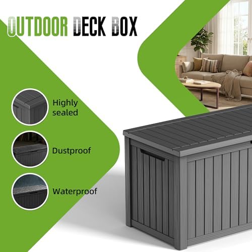 200 Gallon Outdoor Storage Deck Box Waterproof Resin Lockable Outside Bench P...