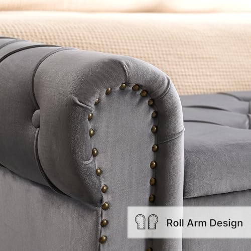 Storage Bench 67" Velvet End of Bed Benches Dark Grey