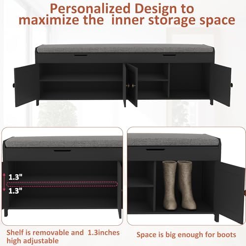 HOMEFORT 54.4" Shoe Bench with Lift Top Storage, Entryway Bench with Cus...