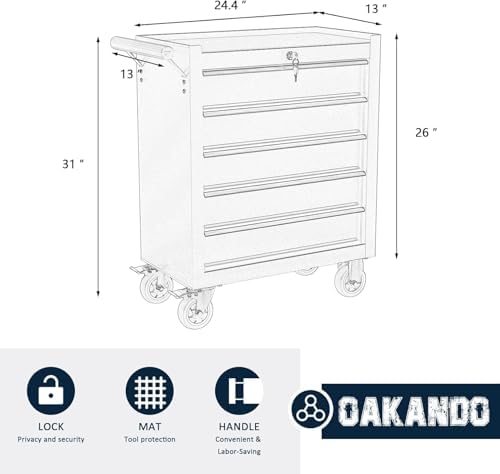 5-Drawer Metal Rolling Tool Chest with Wheels,Tool Storage Cabinet with Locki...
