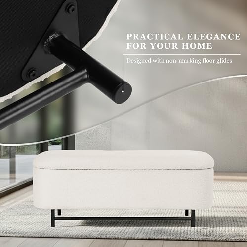 HomePop 46" Ellipse Storage Bench with Metal Legs - Cream Boucle