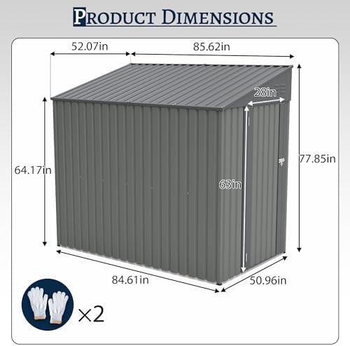 YOPTO 4x7 FT Outdoor Storage Shed Lean to Shed,Metal Shed W/Lockable Door &am...