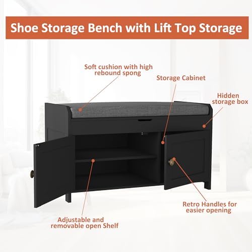 HOMEFORT 30" Shoe Bench with Lift Top Storage, Entryway Bench with Cushi...
