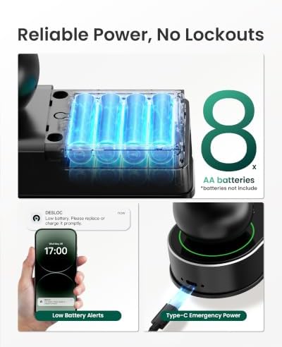 DESLOC D212 Fingerprint Door Knob Lock, Built in WiFi, 8-Month Battery