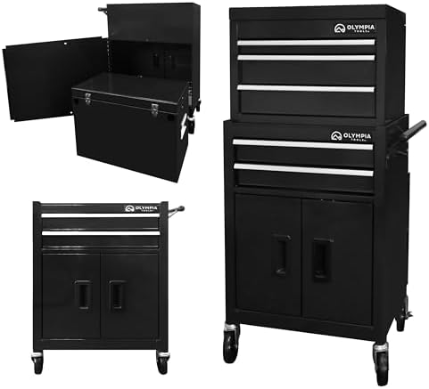 Olympia Tools Rolling Tool Cabinet with 5 Locking Drawers, Black, 20 Inch