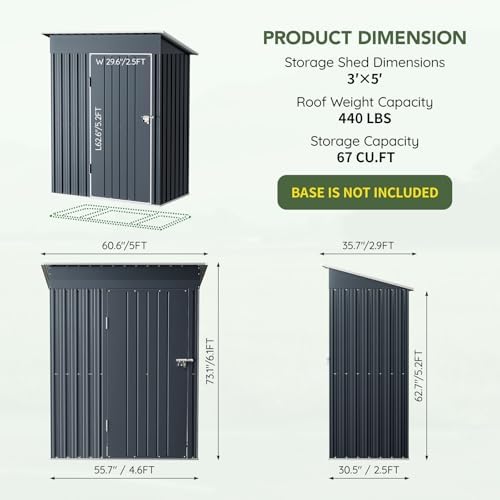 3 x 5 FT Metal Storage Shed for Backyard, Nightblue