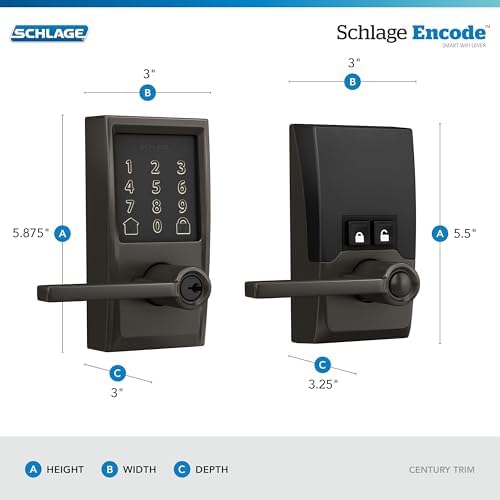 Schlage Encode Smart WiFi Lock, Lever Handle, Camelot Trim, Black Stainless