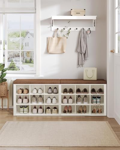 Hzuaneri Shoe Storage Bench with Cushion, Storage Bench with 18 Cubbies
