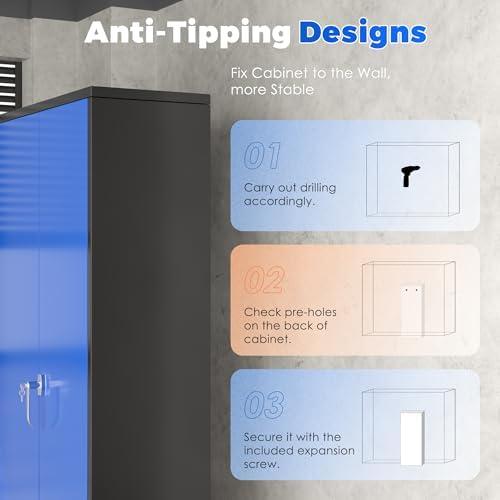 INTERGREAT Metal Garage Storage Cabinet with Lock, 72" Storage Cabinet w...