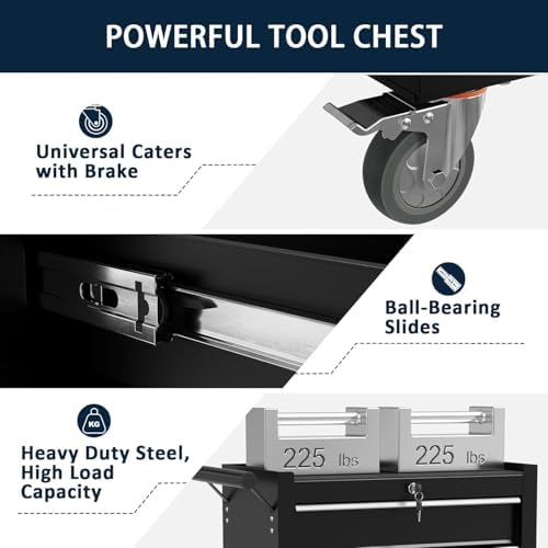5-Drawer Metal Rolling Tool Chest with Wheels,Tool Storage Cabinet with Locki...