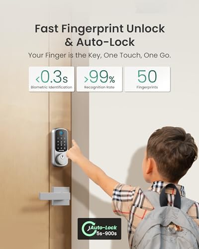 DESLOC B200 Fingerprint Smart Lock with 2 Lever Handles Set,Front Door Lock