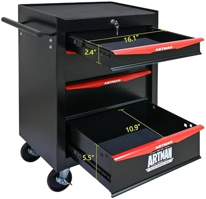 Heavy Duty 4-Drawer Rolling Tool Chest, Key Lock Tool Storage Cabinet with Lo...