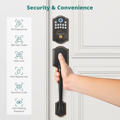 AkaGear DS10 Fingerprint Keypad Door Lock with Handle Set, Bronze