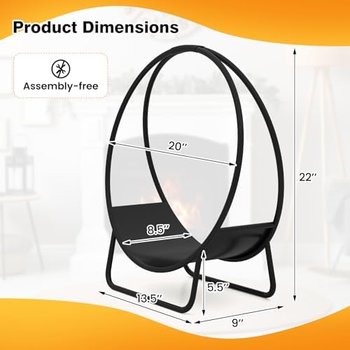 Goplus Firewood Log Hoop, 20" Round Heavy-duty Metal Curved Log Rack wit...