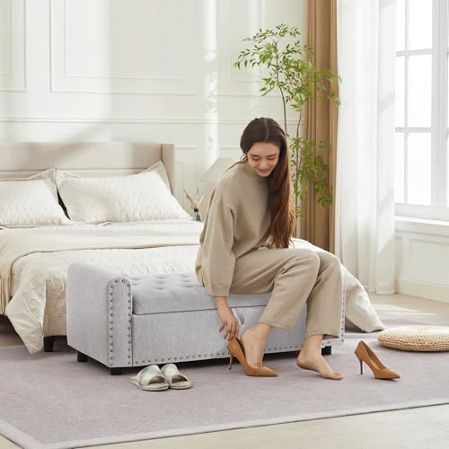 Ottoman with Storage, Tufted Storage Bench for Bedroom, 48" Fabrics End ...