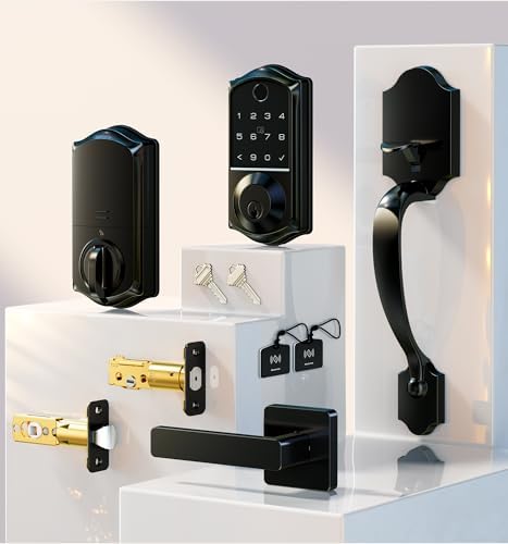 Veise VE017-H 8-in-1 Fingerprint Smart Front Door Lock Set, Matte Black