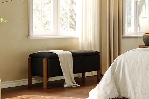 Modern Storage Benches with Walnut Wood Legs, 47'' Ottoman Bench with...