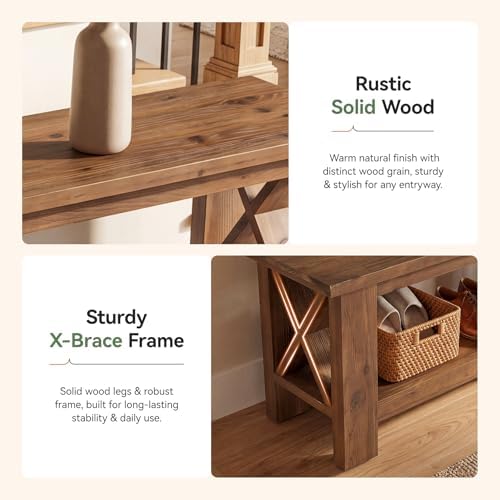 70.87" Solid Wood Entryway Shoe Bench, Extra Long Storage Bench