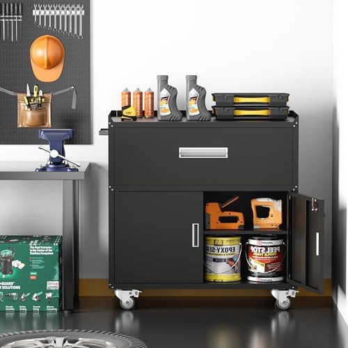 LCAOPC Metal Garage Storage Cabinet with Wheels, Lockable Rolling Tool Cabine...