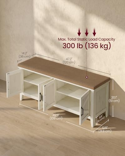 VASAGLE Shoe Bench, Farmhouse Entryway Bench with Cushion, 47.2 inches Wide