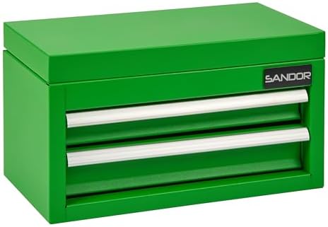 Mini Tool Box - Metal Tool Chest with 2 Drawers & PVC Drawer Liners - Green