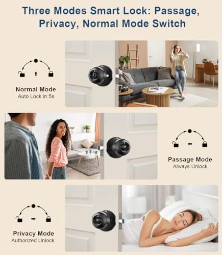 Smart Fingerprint Door Knob with Keypad, Fingerprint Door Lock, Matte Black
