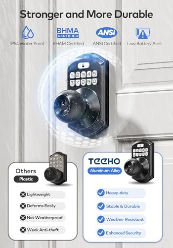 TEEHO TE003 Keypad Door Knob Lock, Keyless Entry Door Handle, Matte Black