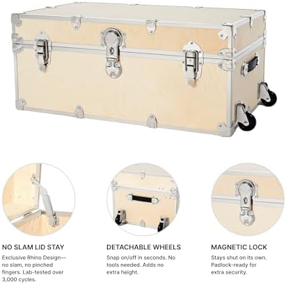 Rhino Naked Large Trunk, Camp Footlocker, Wood Storage Chest with Wheels