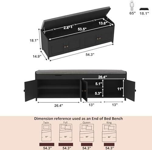 HOMEFORT 54.4" Shoe Bench with Lift Top Storage, Entryway Bench with Cus...