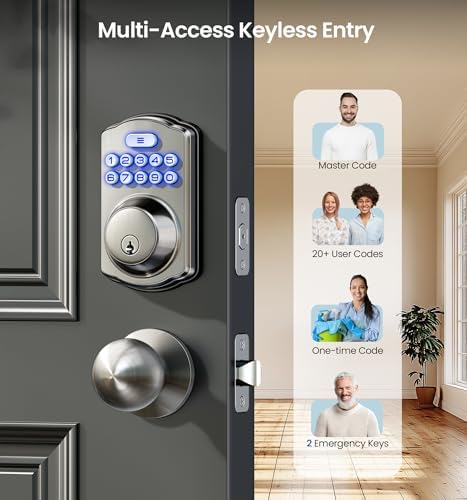 Veise KS01C Keyless Entry Deadbolt Door Lock with Knobs, Satin Nickel
