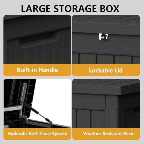 300 Gallon Outdoor Storage Box Waterproof Lockable Resin Deck Box Large, Pati...