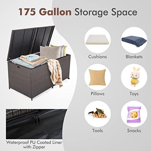 RELAX4LIFE 175-Gallon Outdoor Storage Box, Wicker Rattan Outside Storage Cont...