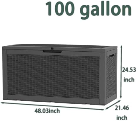 100 Gallon Deck Box, Waterproof Resin Rattan Outdoor Storage Box Lockable for...