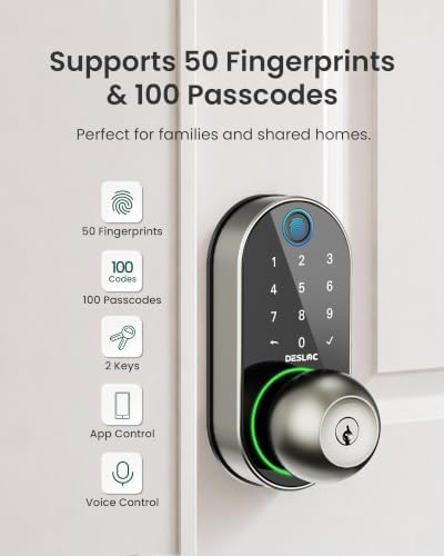 DESLOC D212 Fingerprint Door Knob Lock, Built in WiFi, 8-Month Battery