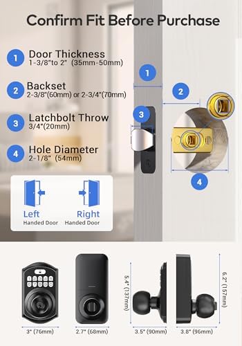 TEEHO TE003 Keypad Door Knob Lock, Keyless Entry Door Handle, Matte Black
