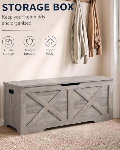 Timberer 47.2" Storage Chest, Wooden Storage Bench, Entryway Shoes Bench