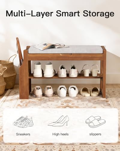 Pipishell 26" Pine Wood Shoe Bench Entryway with Soft Cushion and Storage
