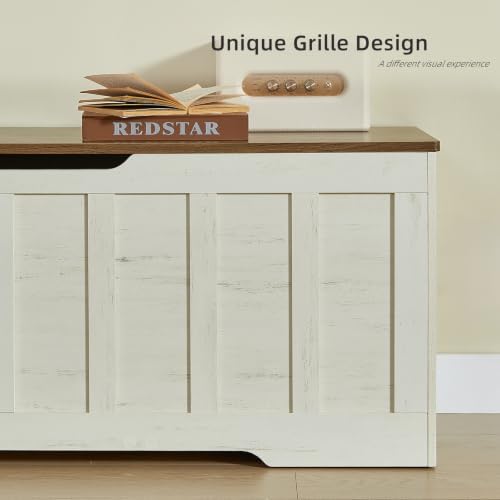 VANKILEY 51.2" Storage Chest Extra Large,Wooden Storage Bench,White+Brown