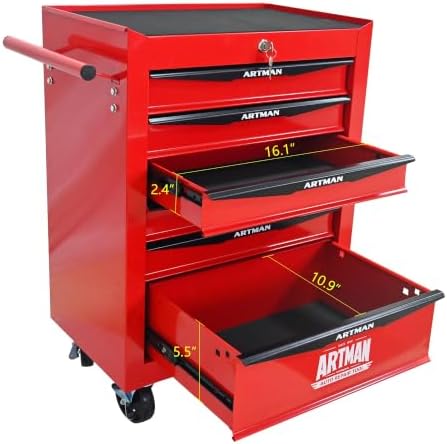 Heavy Duty 6-Drawer Rolling Tool Chest, Key Lock Tool Storage Cabinet with Lo...