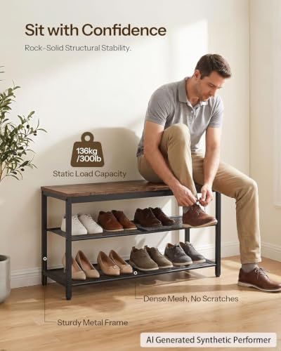 HOOBRO Shoe Bench, 3-Tier Shoe Rack, Industrial Shoe Organizer Storage Bench,...