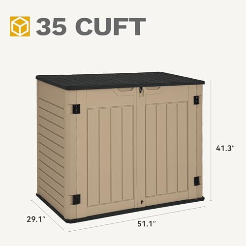 DWVO 35 Cu Ft Outdoor Horizontal Storage Shed w/o Shelf, 39 in Height Storage...