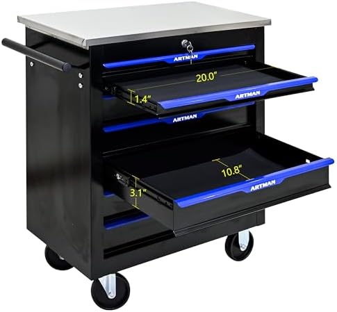 RYH 7 Drawers Rolling Tool Chest (Black-Blue, 7-Drawers 30.7" H×25.9&quo...