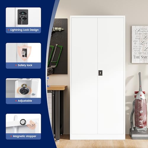 Yizosh Metal Garage Storage Cabinet with Lock, 72" Locking Tool Cabinet ...