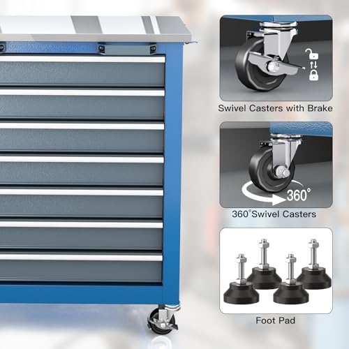LARBANKE 20 Drawer Rolling Tool Chest Combo,with Wheels & Foot Pads, Blue