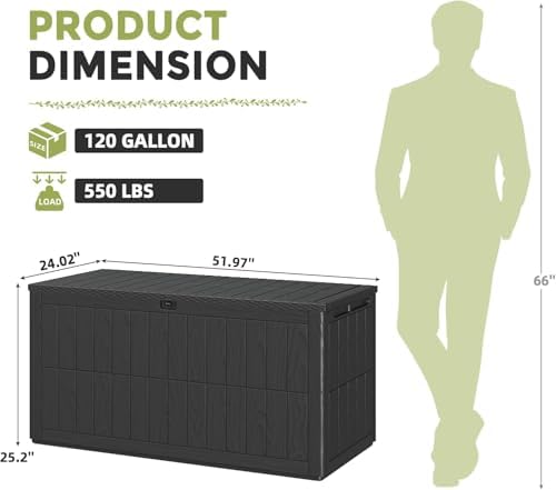 UDPATIO 120 Gallon Lockable Deck Box Outdoor Storage Box Waterproof Indoor Ou...